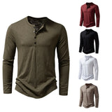 Nukty Men's Cotton Button Henley neck Shirt Long Sleeve Casual Button Solid color Fashion T-Shirts