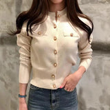 Nukty Fashion Women Cardigan Sweater Spring Knitted Long Sleeve Short Coat Casual Single Breasted Korean Slim Chic Ladies Top