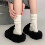 Nukty 1/2Pairs Lolita Long Socks Women Solid Color Knitted Warm Middle Tube White Warmer Ladies Autumn Winter Crochet Sox Boot Cuffs