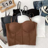 Nukty Strap Sexy Tanks Women Solid Colours Femme Croset Crop Tops Built in Bras Korean Fashion Backless Camisole