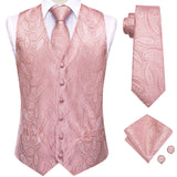 Nukty Wedding Peach Pink Mens Vests Silk Paisley Jacquard Waistcoat Tie Hanky Cufflinks Brooch Set for Men Suit Formal Business Hi-Tie