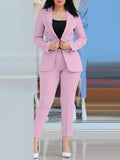 Nukty business casual outfits 2pcs Women Office Clothing Set Long Sleeve Blazer Jacket & High Waist Pencil Pants Solid Color