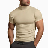 Nukty Summer Fashions Solid Color Short-sleeved Fashion Bottoming Shirt Men's Tight Turtleneck T-shirt