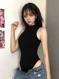 Nukty Harajuku Solid Jumpsuit Women Sleeveless Bodycon Sexy Black Body Tops Fashion Streetwear Vintage Y2k Gothic Bodysuits Clothing