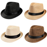 Nukty Unisex Hat Men Women Fedora Trilby Wide Brim Straw Cap Beach Sun Gentleman Adlut