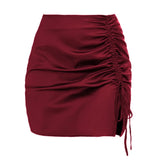 Nukty Solid Color Pleated Hip Skirt European and American Sexy High Waisted Zipper Satin Skirt Women's Summer Women's Clothing