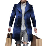 Nukty Lapel Long Sleeves Pockets Single-breasted Men Windbreaker Autumn Winter Mid-Length Plaid Patchwork Thickened Woolen Coat