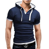 Nukty Men's T Shirt Summer Slim Fitness Hooded Short-Sleeved Tees Male Camisa Masculina Sportswer T-Shirt Slim Tshirt Homme 3XL