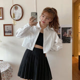 Nukty White Shirt For Women 2024 Spring Summer Casual Wild Long Sleeve Crop Tops Female Japanese Style Student Pocket Cropped Blouses