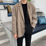 Plaid Blazer Men Oversized Fashion Society Mens Dress Jacket Korean Loose Casual Suit Jacket Mens Office Formal Jackets M-2XL