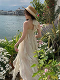 Nukty France Fashion Irregular Beach Strap Dress Female Elegant Chiffon Fairy Party Vestidos Korea Summer Casual Clothing