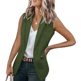 Nukty Autumn New Style Sleeveless Solid Color Suit Collar Loose Cardigan Women's Wear