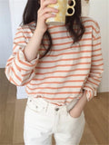 Nukty Autumn Cotton Classic Striped Women's T-Shirts New Long Sleeve O-Neck Casual Loose Shirts Female Knitting Tops