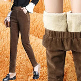 Nukty Women Corduroy Warm Pants Thick Plush Casual Pants Autumn Winter Leggings High Waist Harem Pants Trousers