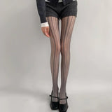 Nukty Hollowed Out Lace Tights Geometric Striped Patterned Fishnet Pantyhose for Women