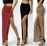 Nukty Fashion Split Skirts Women Sexy Long Sexy Skirts Open Side Split Skirt Long High Waist High Slit Maxi Skirt Black