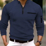 Nukty New Spring and Autumn Men's Checkerboard Checkered POLO Shirt Zip-up Collar Sports Polo Shirt