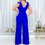 Nukty Elegant Jumpsuits & Rompers for Women 2024 New V Neck Sleeveless Belt Wasited Floor Length Luxury Birthday Party Dinner Overalls