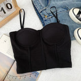 Nukty Strap Sexy Tanks Women Solid Colours Femme Croset Crop Tops Built in Bras Korean Fashion Backless Camisole