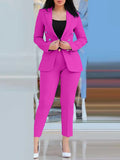 Nukty business casual outfits 2pcs Women Office Clothing Set Long Sleeve Blazer Jacket & High Waist Pencil Pants Solid Color