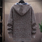 Nukty Men‘s Hooded Cardigan Knitted Sweater Winter Thick Fleece Warm Casual Knitwear Coat Solid Color Cardigan Men Hooded Sweaters