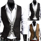 Nukty Men Formal Waistcoat Vest Business Solid Color Single Button Vest gilet Fake Two-pieces V Neck Casual Slim chalecos para hombre