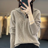 Nukty 100% Merino Wool Women's Turtleneck Sweater Autumn Winter Casual Knit Loose Top Fashion Zipper Half Open Neck Cashmere Pullover