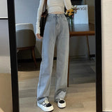 Nukty Woman Vintage Wide Leg Jeans Girls High Waist Pants Female Fashion Black Black Grey Retro Blue Light Blue Pink Denim Trousers