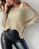 Nukty Women's Casual 2 Piece Hollow-Out Pullover Top Inner Tank Open-Knit Sweater Blouse Set Spring & Autumn Women Fashion Outfits