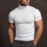 Nukty Summer Fashions Solid Color Short-sleeved Fashion Bottoming Shirt Men's Tight Turtleneck T-shirt