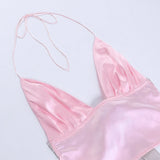 Nukty Summer temperament fashion casual halter sexy showing chest satin backless crop tops for women woman y2k vintage