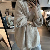 Nukty Autumn Winter Thicken Warm Women Cardigan Sweater Korean Lazy Wind Soft All Match Cardigans Tops Solid Loose Knitted Coats