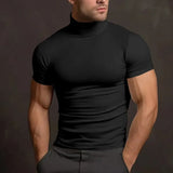 Nukty Summer Fashions Solid Color Short-sleeved Fashion Bottoming Shirt Men's Tight Turtleneck T-shirt