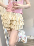 Nukty Kawaii Lolita Skirt Women Ruffle Layered High Waist Cutecore Mini Skirt Shorts Harajuku Japanese Style Soft Girl