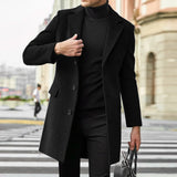 Nukty  Autumn Winter New Mens Woolen Coat Solid Color Long Sleeve Fashion Loose Thicken Warm Casual Men Long Overcoat Coat