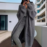 Nukty Women Pockets Sweater Cardigan Kintted Jacket Spring Autumn Crochet Loose Long Winter Maxi Warm Jumper Coat Cardigans