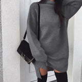 Nukty Fleece High Neck Side Slit Casual Long Sleeve Sweatshirt Short Dress Woman Dress Autumn Winter All-match Simple Basic Sportwear