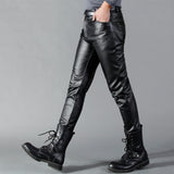 Nukty Men's Leather Pants Skinny Fit Elastic Fashion PU Leather Biker's Trousers Nightclub Party & Dance Pants Thin