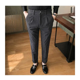 Nukty British Style Men High Waist Casual Dress Pant Men Belt Design Slim Trousers Formal Office Social Wedding Party Dress Suit Pants