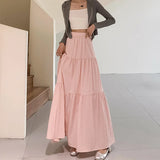 Nukty New White Long Skirts for Women Summer Y2k Clothes Korean Fashion High Waist Harajuku Elegant Casual Dance Pink Skirt Woman 2024