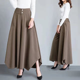 Nukty Irregular Loose Wide Leg Pant High Waist Casual Skirt Pant Women Clothing Solid Elegant Trouser French Pocket Autumn Office Lady