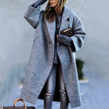 Nukty Women Overcoat Woolen Coat Solid Vintage Thick Minimalism One Button Casual OL Autumn Winter Female Outwear Long Jacket