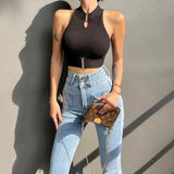 Nukty Crop Tops Womens Tank Tops White Black Basic Tanks Punk Summer Casual PU Leather Top Black Cami Top Female Vest Sexy Corset