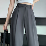 Nukty Summer Women's Casual Pants Wide Leg Pants Elegant Office Lady New Solid Color High Waist Loose Trousers Female