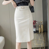 Nukty Spring Summer Buttons Women's Wrap Midi Skirts New High Waist Workwear Front Split Sheath Pencil Skirts Female