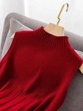 Nukty Women Summer Casual Knitted Tank Tops Solid Sleeveless Half High Collar Slim Base Shirt Sexy Top Knitwear Y2k High Street