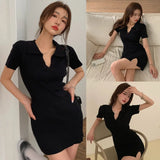 Nukty Nightclub Party Sexy French V-neck Bag  Dress Women's Style Slim Fit Sexy 2024 Fashion New Women's Dress