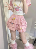 Nukty Kawaii Lolita Skirt Women Ruffle Layered High Waist Cutecore Mini Skirt Shorts Harajuku Japanese Style Soft Girl