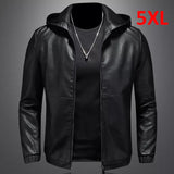 Nukty Hooded PU Jackets Men Biker Jacket Spring Autumn Leather Jacket Coat Male Fashion Casual Black PU Leather Coat Big Size 5XL