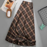 Nukty Autumn Winter Woolen Skirt Women Korean Style Thick High Waist Long Skirt Woman A Line Pleated Plaid Skirt Female